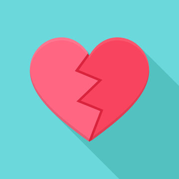 Crushed heart. Flat stylized object with long shadow