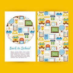 Back to School Business Banners Set Template. Flat Style Vector Illustration of Brand Identity for Science Education and Knowledge Promotion. Colorful Pattern for Advertising