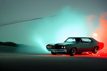 Plakat ai-generated, illustration of a beautiful retro muscle car