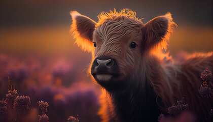 Fototapeta premium Highland Cattle Scottish Highland Cow Furry Cow Generative AI