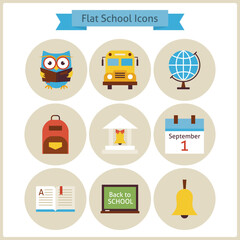 Flat Back to School and Science Icons Set. Flat Styled Vector Illustrations. Back to School. Science and Education Set. Collection of Circle Icons