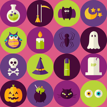 Flat Halloween Scary Witch Seamless Pattern with Colorful Circles. Halloween Party October Holiday Seamless Background Template. Trick or Treat