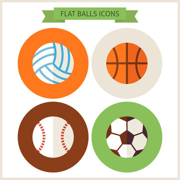 Flat Sport Balls Website Icons Set. Vector Illustration. Flat Circle Icons for web. Sport and Recreation. Collection of Healthy Lifestyle. Sports Balls. Sport Activities Competition and Team Sport Gam