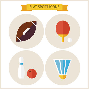 Flat Sport Website Icons Set. Vector Illustration. Flat Circle Icons for web. Sport and Recreation. Collection of Healthy Lifestyle. Sport Activities Competition and Team Sport Games