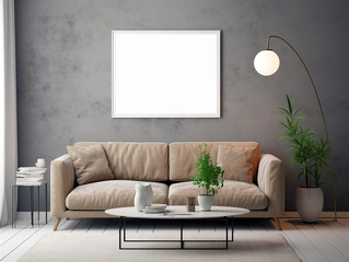 Blank poster on the wall in a modern luxury living room, ai generative