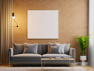 Blank poster on the wall in a modern luxury living room, ai generative