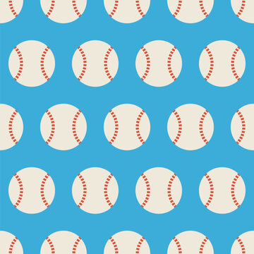 Flat Vector Seamless Sport and Recreation Baseball Pattern. Flat Style Seamless Texture Background. Sports and Playing Game Template. Healthy Lifestyle. Ball Activity and Physical Education