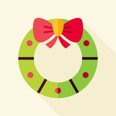 Christmas Wreath Icon. Flat Design Vector Illustration with Long Shadow. Merry Christmas and Happy New Year Symbol.