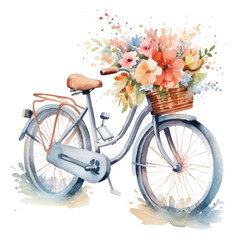 Fototapeta na wymiar Cute watercolor bicycle with flowers. Illustration AI Generative.
