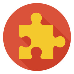 Flat Game Puzzle Circle Icon with Long Shadow. Business Teamwork Concept. Playing Game Vector Illustration. Success and Creativity Object.