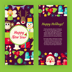 Flyer Template of Flat Happy New Year Objects and Elements. Flat Style Design Vector Illustration of Brand Identity for Merry Christmas Promotion. Colorful Pattern for Advertising.