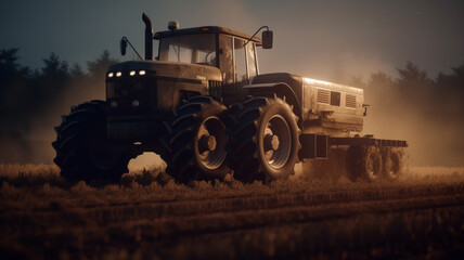 Tractor drives across large field making special beds for sowing seeds. Generative AI