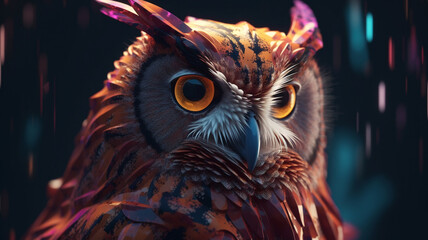 Abstract animal Owl portrait with colorful double-exposure paint. Generative AI
