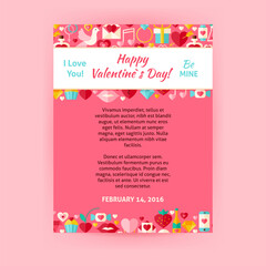 Happy Valentine Day Invitation Template Flyer. Flat Design Vector Illustration of Brand Identity for Wedding Promotion. Love Holiday Colorful Pattern for Advertising.