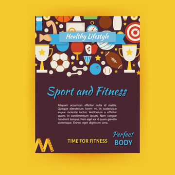 Sport and Fitness Template Banner Flyer Modern. Flat Design Vector Illustration of Brand Identity for Dieting and Workout Promotion. Colorful Pattern for Advertising.