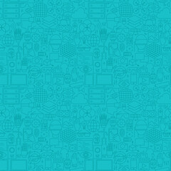 Thin Line Augmented Reality Mint Blue Seamless Pattern. Vector Website Design and Seamless Background in Trendy Modern Outline Style. Virtual Reality Technology.