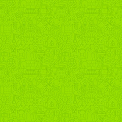 Thin Line Eco Friendly Ecology Green Seamless Pattern. Vector Website Design and Tile Background in Trendy Modern Outline Style. Environment and Nature.
