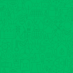 Thin Line Green Power Eco Seamless Pattern. Vector Website Design and Tile Background in Trendy Modern Outline Style. Environment and Ecology.
