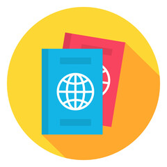 Document Passport Circle Icon. Flat Design Vector Illustration with Long Shadow. Business Travel Lifestyle Symbol.