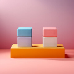 Abstract Pastel Step Up Podium with Gradient Dimensional Backdrop, Fun Geometric Shapes in Neon Aesthetic, Product Mock Up and Display for Cosmetic, Beauty, and Tech Products- Generative AI