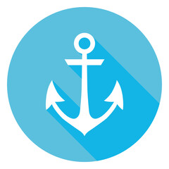 Marine Anchor Circle Icon. Flat Design Vector Illustration with Long Shadow. Sea Travel Lifestyle Symbol.