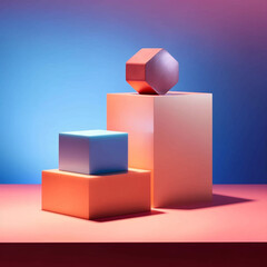 Abstract Pastel Step Up Podium with Gradient Dimensional Backdrop, Fun Geometric Shapes in Neon Aesthetic, Product Mock Up and Display for Cosmetic, Beauty, and Tech Products- Generative AI
