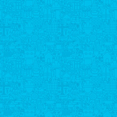 Obraz premium Thin Line Blue Construction Seamless Pattern. Vector Website Design and Tile Background in Trendy Modern Outline Style. Building Equipment and Tools.
