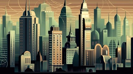 city skyline in art deco style 