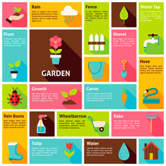 Flat Design Icons Infographic Garden Nature Concept. Vector Illustration. Design elements for mobile and web applications with long shadow.