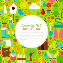 Fototapeta na wymiar Gardening Tools Pattern Background. Flat Style Vector Illustration for Spring Promotion Template. Nature Gardening.