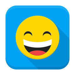 Laugh Yellow Smiley Face Flat App Icon. Vector Illustration of Flat Style Icon Squre Shaped with Long Shadow.