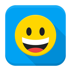 Fototapeta premium Laughing Yellow Smiley Face Flat App Icon. Vector Illustration of Flat Style Icon Squre Shaped with Long Shadow.
