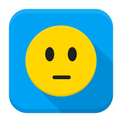 Fototapeta premium Pensive Yellow Smiley Face App Icon. Vector Illustration of Flat Style Icon Squre Shaped with Long Shadow.