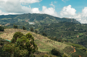 Fototapeta na wymiar Natural and rural landscape of Jerico, Antioquia with mountains and blue sky. Colombia.
