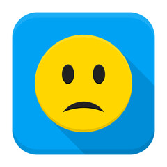 Sad Yellow Smiley App Icon. Vector Illustration of Flat Style Icon Squre Shaped with Long Shadow.