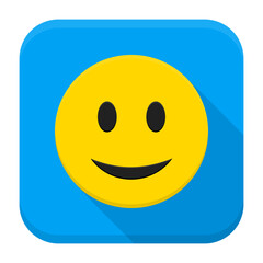 Smiling Yellow Face App Icon. Vector Illustration of Flat Style Icon Squre Shaped with Long Shadow.