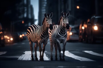 Fototapeta na wymiar zebras in the city