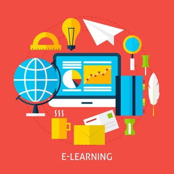 Education and Online Learning Concept. Flat Design Vector Illustration.On line Tutorial and School Study Poster.