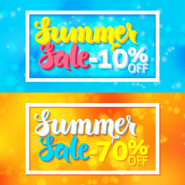 Summer Sale Website Horizontal Banners with White Frame. Vector Illustration of Web Templates Commercial Promotion.