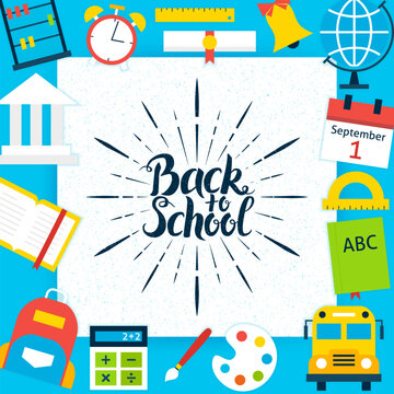Back to School Paper Template. Vector Illustration Flat Style Education Concept with Lettering.