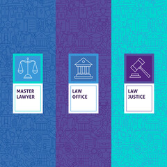 Line Law Justice Patterns Set. Vector Illustration of Logo Design. Template for Packaging with Labels.