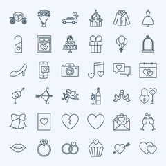 Line Save the Date Icons. Vector Collection of Modern Thin Outline Wedding Symbols.