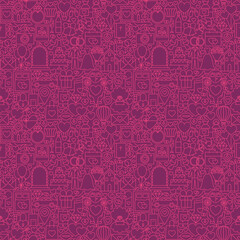 Fototapeta premium Purple Line Wedding Seamless Pattern. Vector Illustration of Outline Tile Background. Love and Heart.