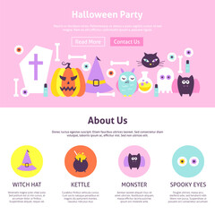 Halloween Party Website Design. Flat Style Vector Illustration for Website Banner and Landing Page. Trick or Treat.