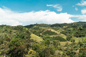 Fototapeta na wymiar Natural and rural landscape of Jerico, Antioquia with mountains and blue sky. Colombia.