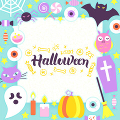 Halloween Paper Template. Vector Illustration Flat Style Scary Party Concept with Lettering.