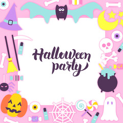 Halloween Party Paper Concept. Vector Illustration Flat Style Scary Holiday Concept with Lettering.