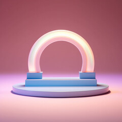 Neon Pastel Arched Podium Product Display with Soft Glow and Metallic Sheen - Generative AI