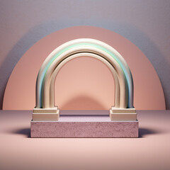 Neon Pastel Arched Podium Product Display with Soft Glow and Metallic Sheen - Generative AI