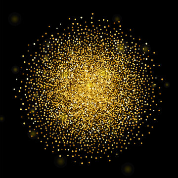 Gold Glitter over Black Background. Vector Illustration of Golden Sparkle Decoration.